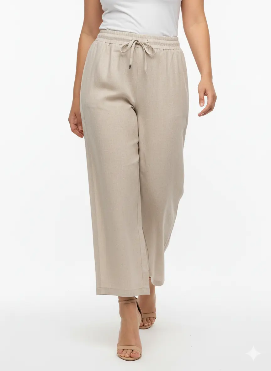 Pantaloni con bustino elastico e lacci in 100% lino - Image 4