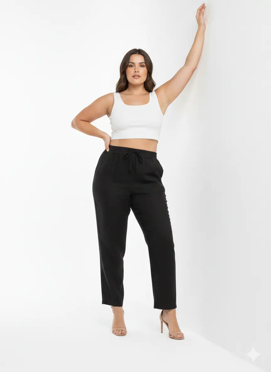 Pantaloni con bustino elastico e lacci in 100% lino - Image 5