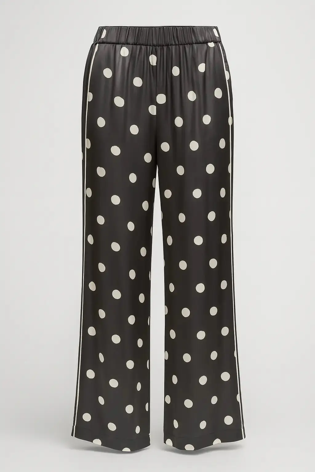 Pantaloni palazzo a pois con piping laterale a contrasto