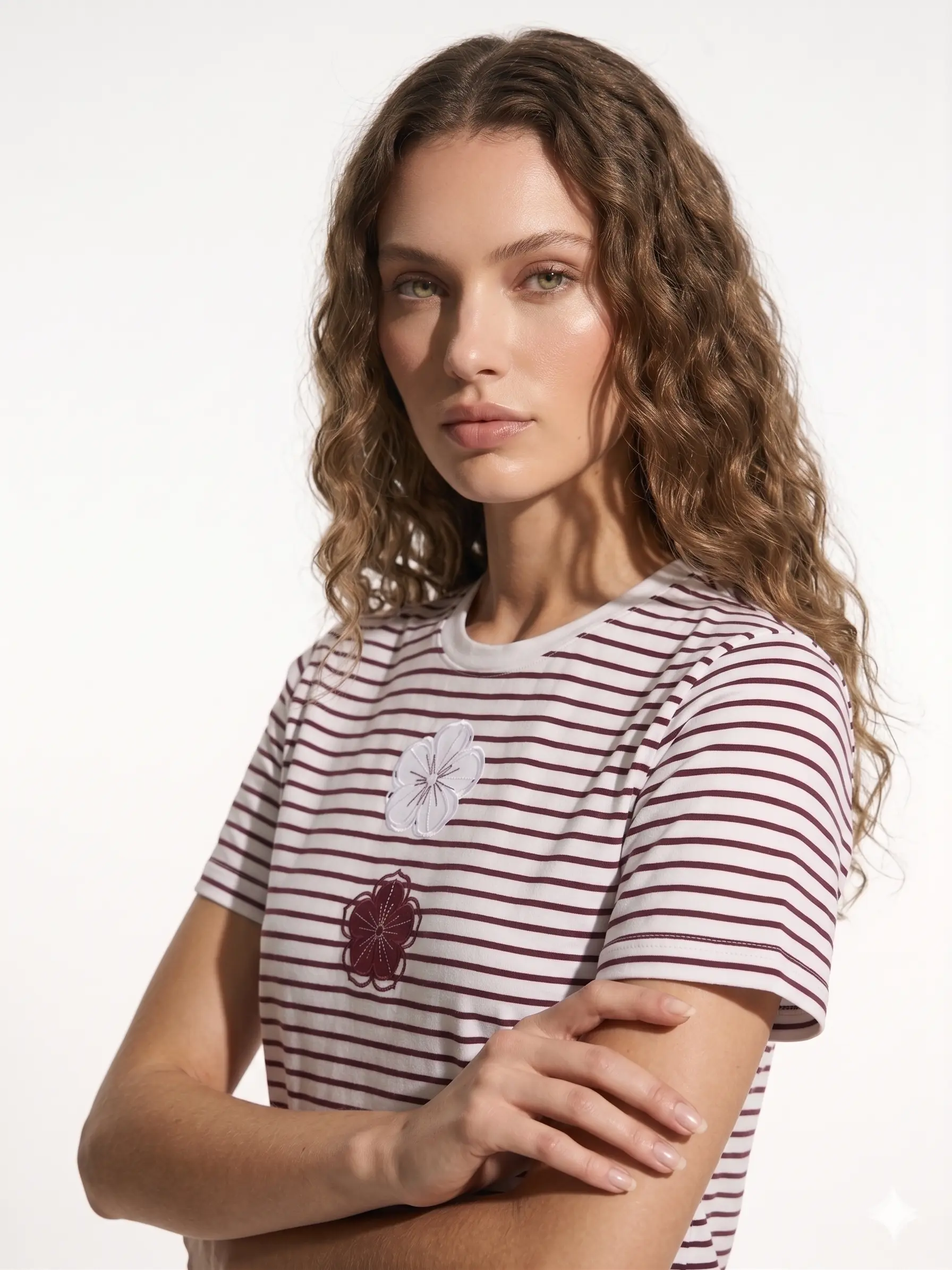 T-Shirt a righe con fiori - Image 3