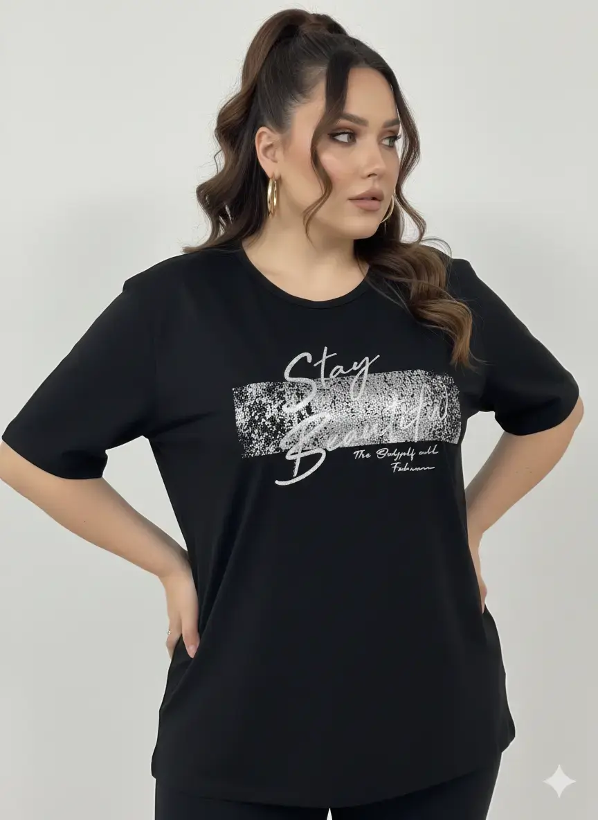 T-shirt con stampa e applicazione argento - Image 2