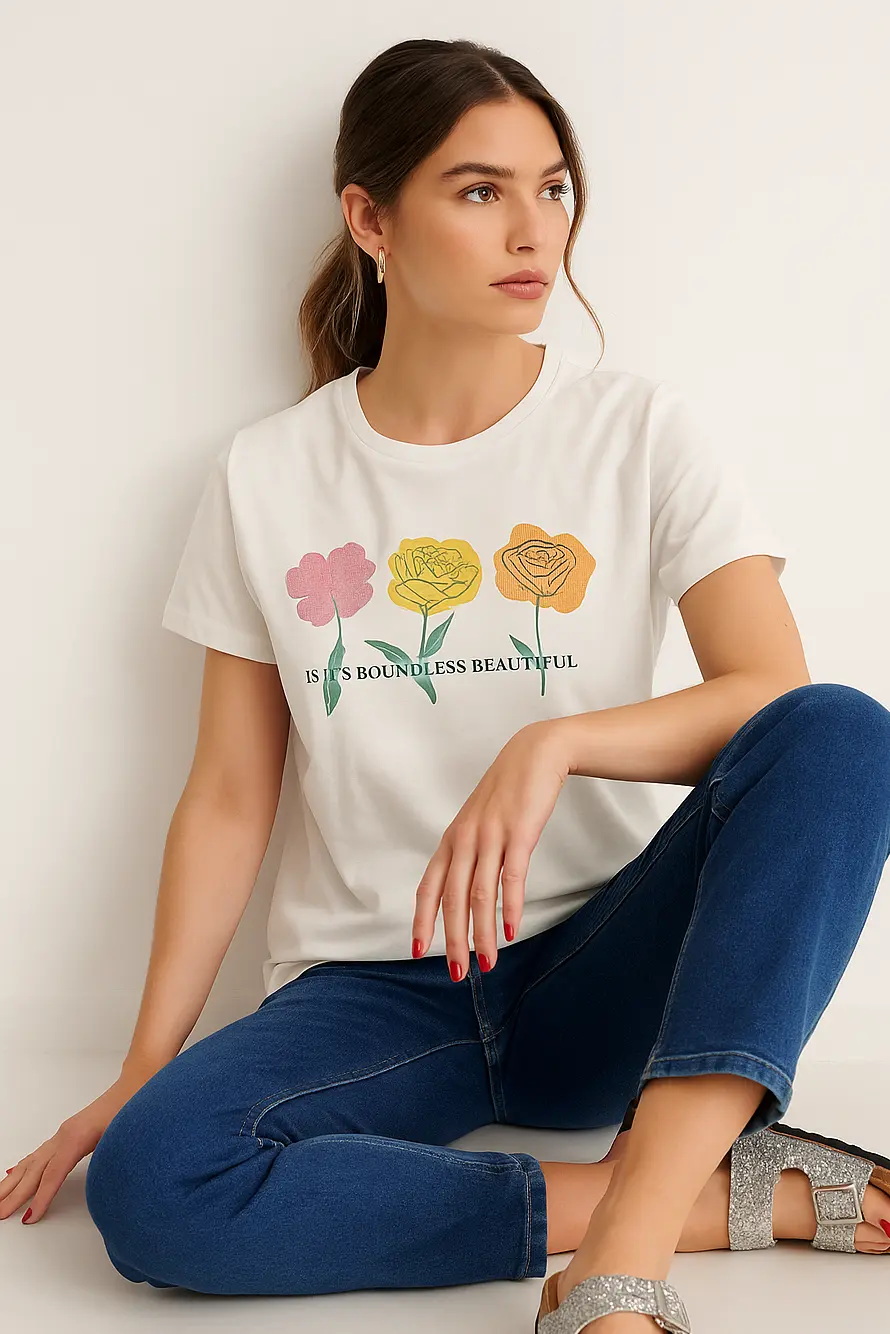 T-shirt in jersey di cotone con stampa frontale