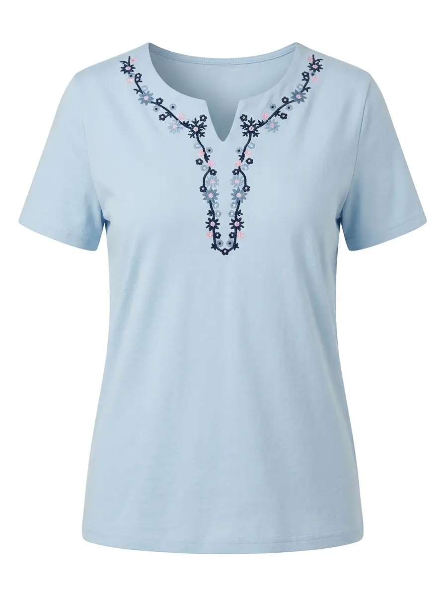 T-Shirt Scollo Ricamato