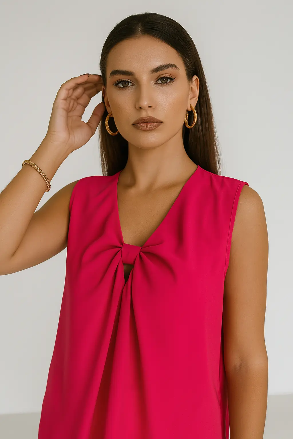 Top con scollo a V drappeggiato e cut out in tessuto fluido magenta